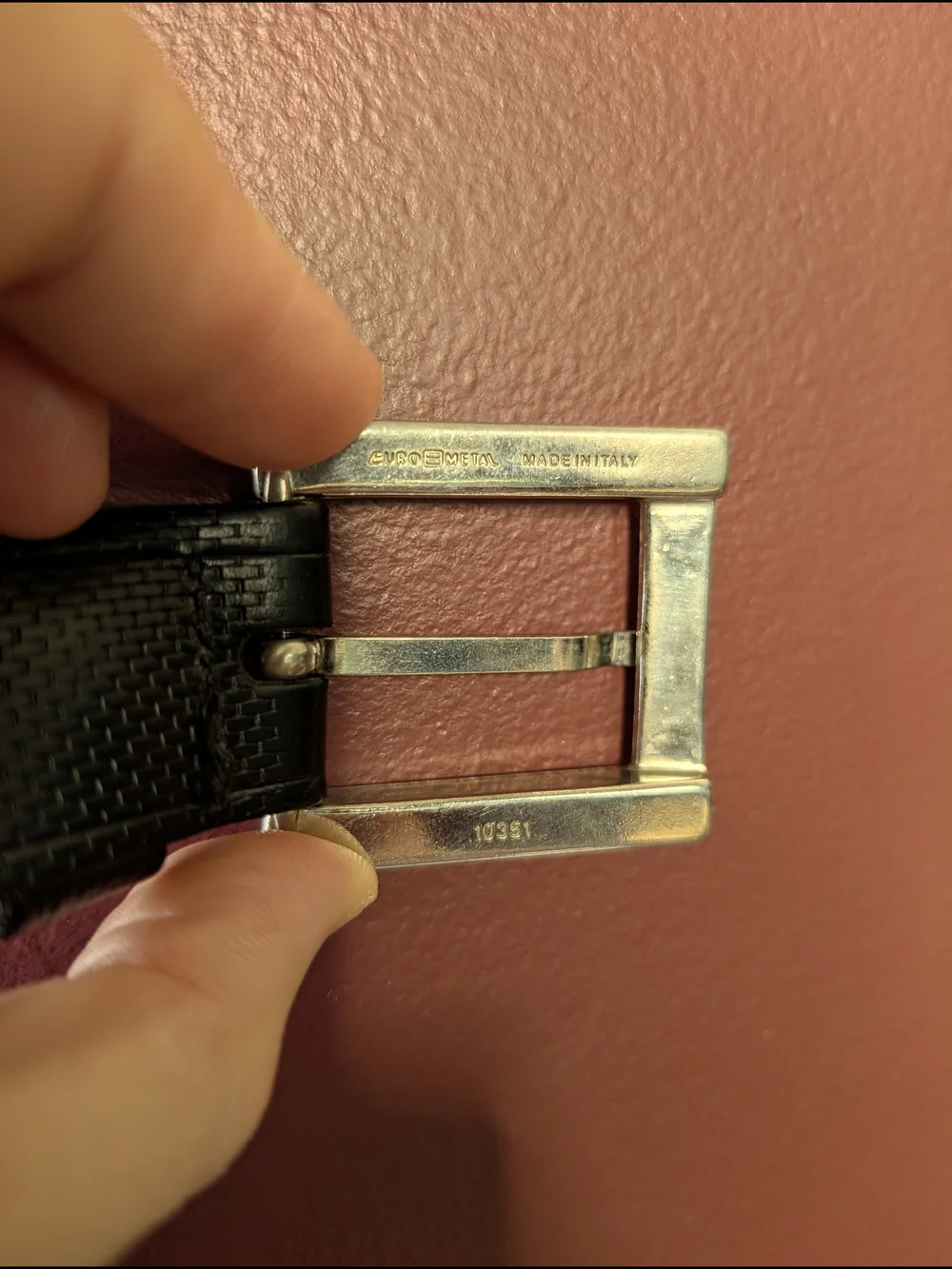 EUROMETAL Made In Italy Buckle With Black Textured Woven Leather MiUSA Strap 38